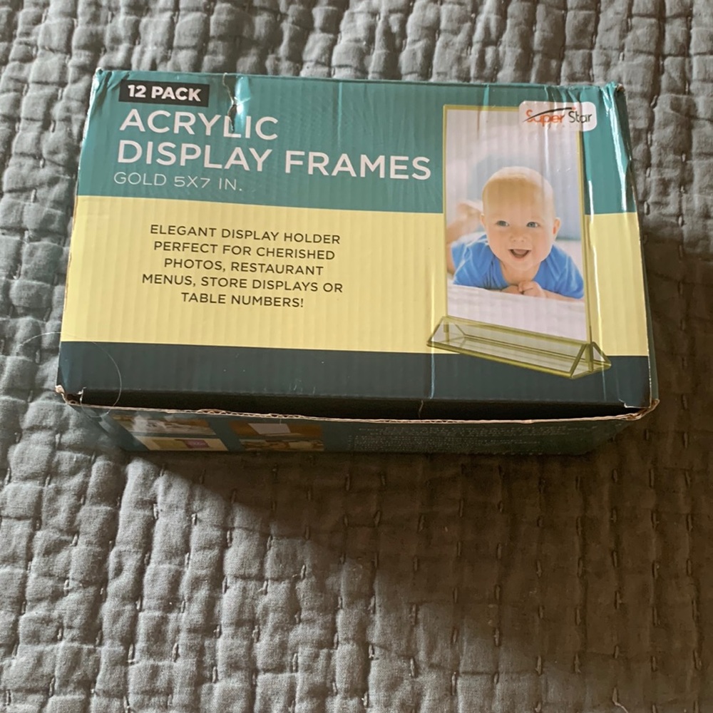 Acrylic and gold sign frames, 5x7”, set of 11.